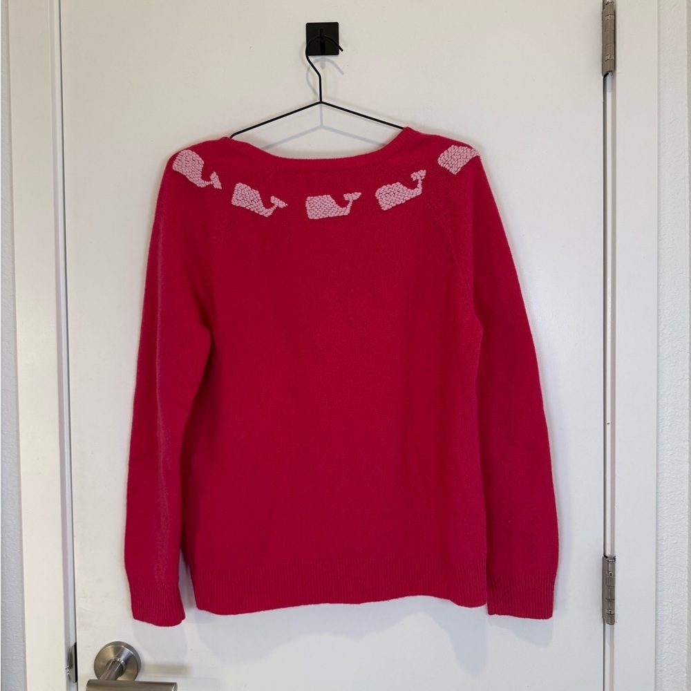 Vineyard Vines Hot Pink Lambswool Sweater with Whale Pattern Sz Large - Picture 3 of 9